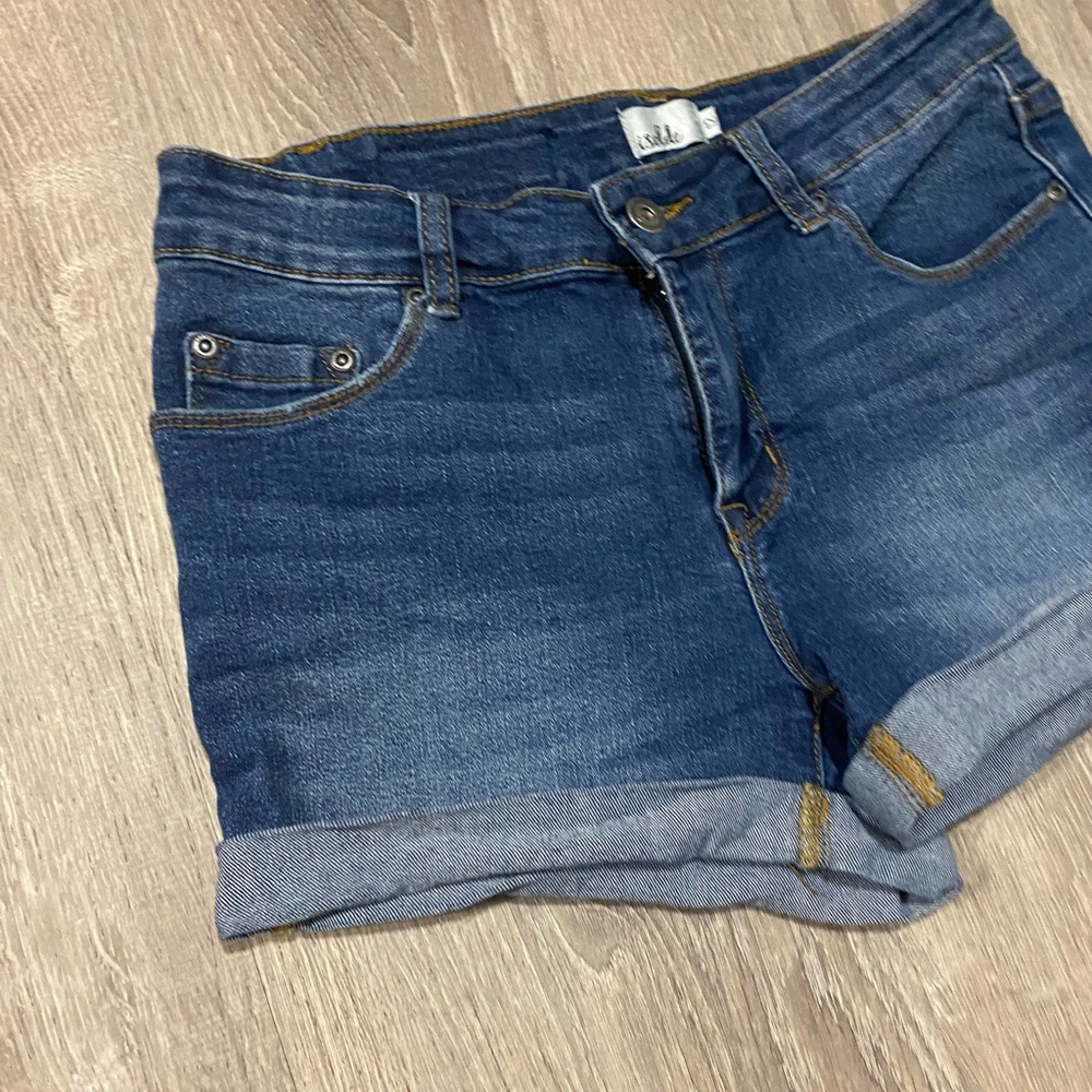 Isolde Cuffed Denim Mom Shorts Size 12 | Dark Wash Stretch Jean Shorts High Rise - Picture 4 of 5
